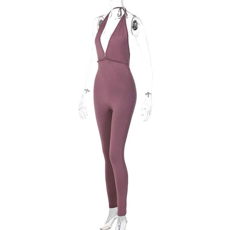 Sexy Pleated Backless Slim Fitting Jumpsuit Women