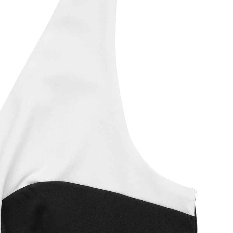 Elegant Black White Color Contrast Patchwork Sling Jumpsuit