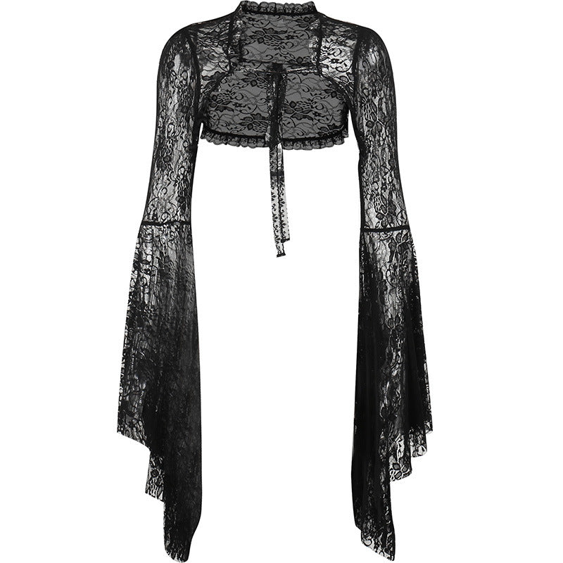Gothic Classic Lace Flare Sleeve Blouse Y2K Rave