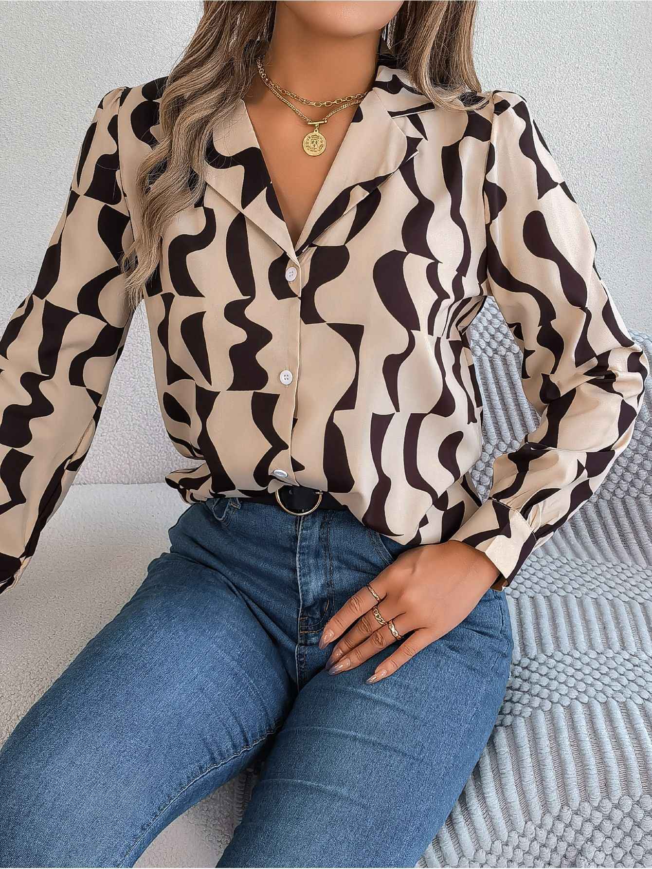 Elegant Contrast Color Striped Blouse