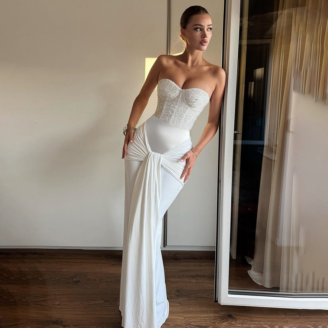 Sequin Tube Top Backless Sheath Dress for Women