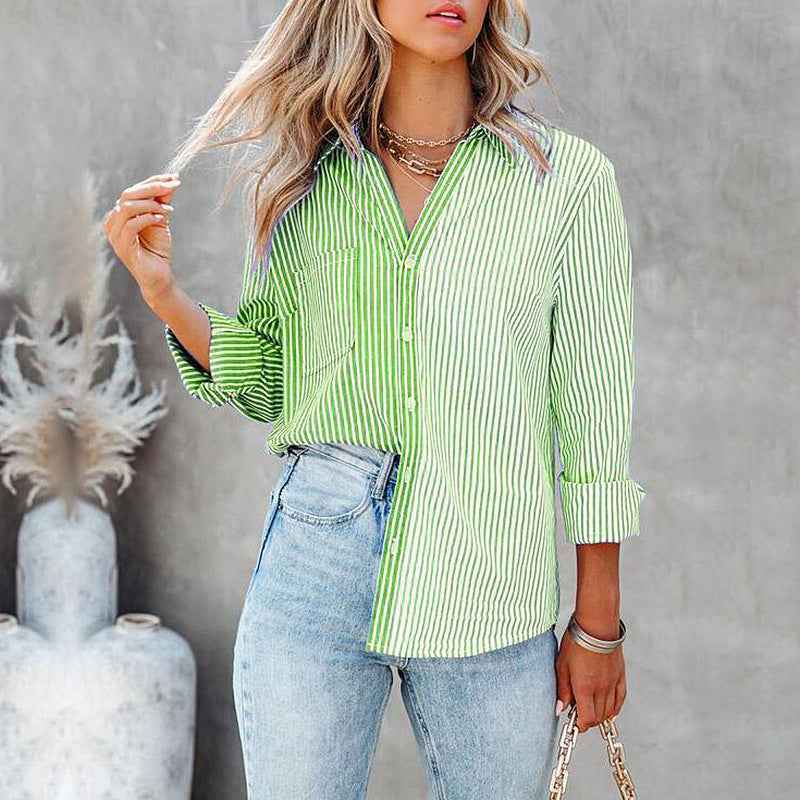 Striped Color Contrast Cardigan Blouse