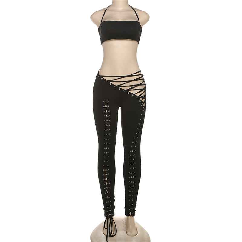 Street Lace up Jumpsuit Two Piece Set