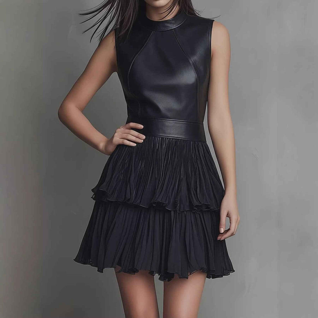 Elegant Double Layer Pleated Ruffled Dress