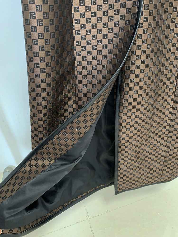Women's Jacquard Jacket Maze Pattern Long Trench