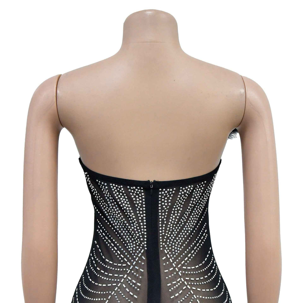 Solid Color Sexy Mesh Rhinestone Jumpsuit