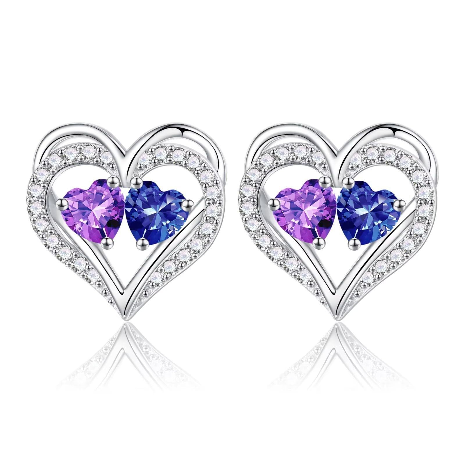Sterling Silver Birthstone Heart Earrings