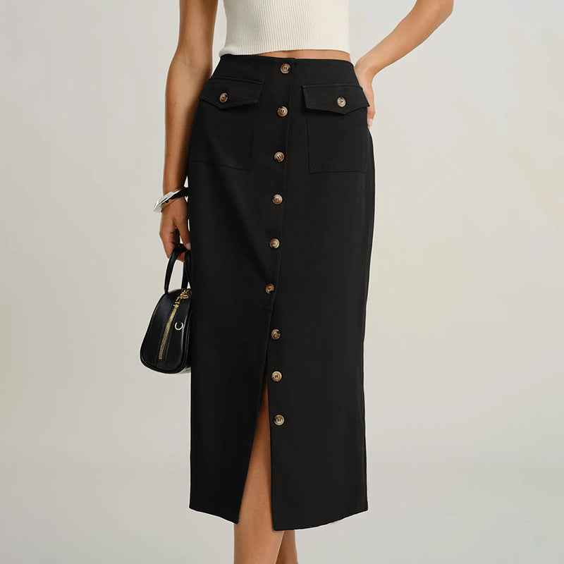 Elegant Vintage Button Slit Skirt