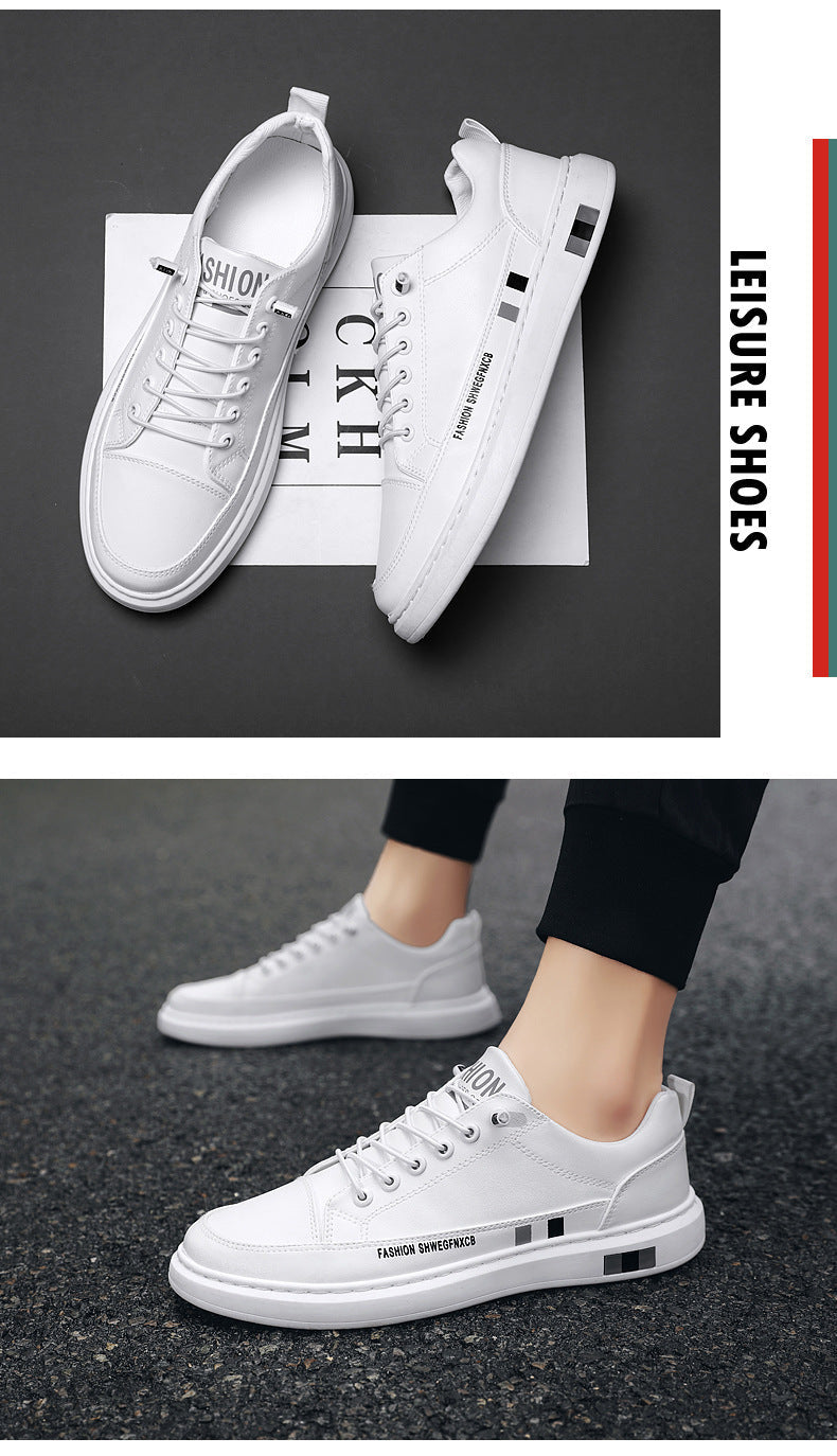 Breathable White Shoes for Men 2024 New Korean Style Trendy Casual Men's Trendy Shoes White Shoes Leather Panel Shoes Spring Live Broadcast