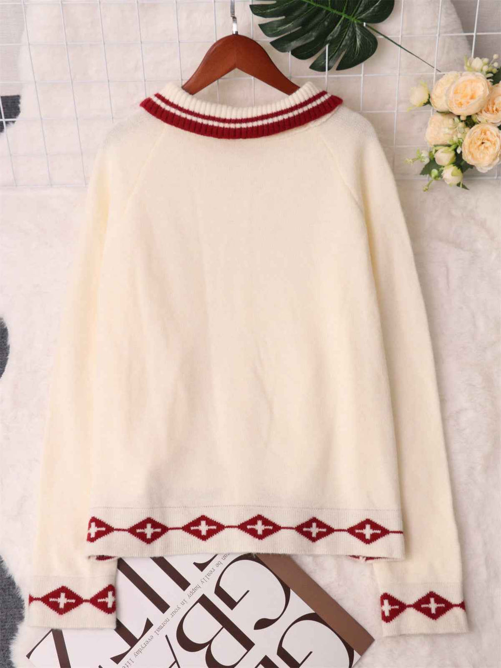 Valentine's Day Retro Pattern Cute Love Button Long Sleeve Knit Cardigan Sweater