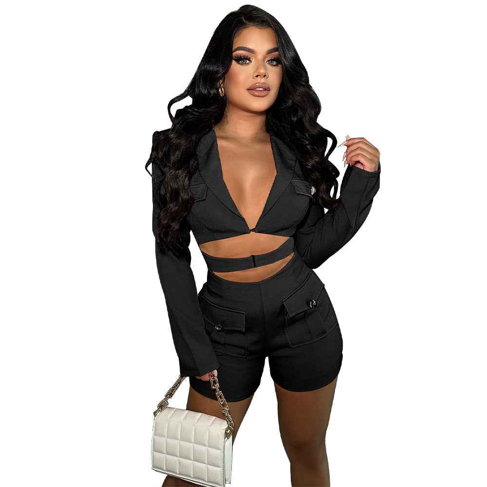 Deep V Plunge Solid Color Romper