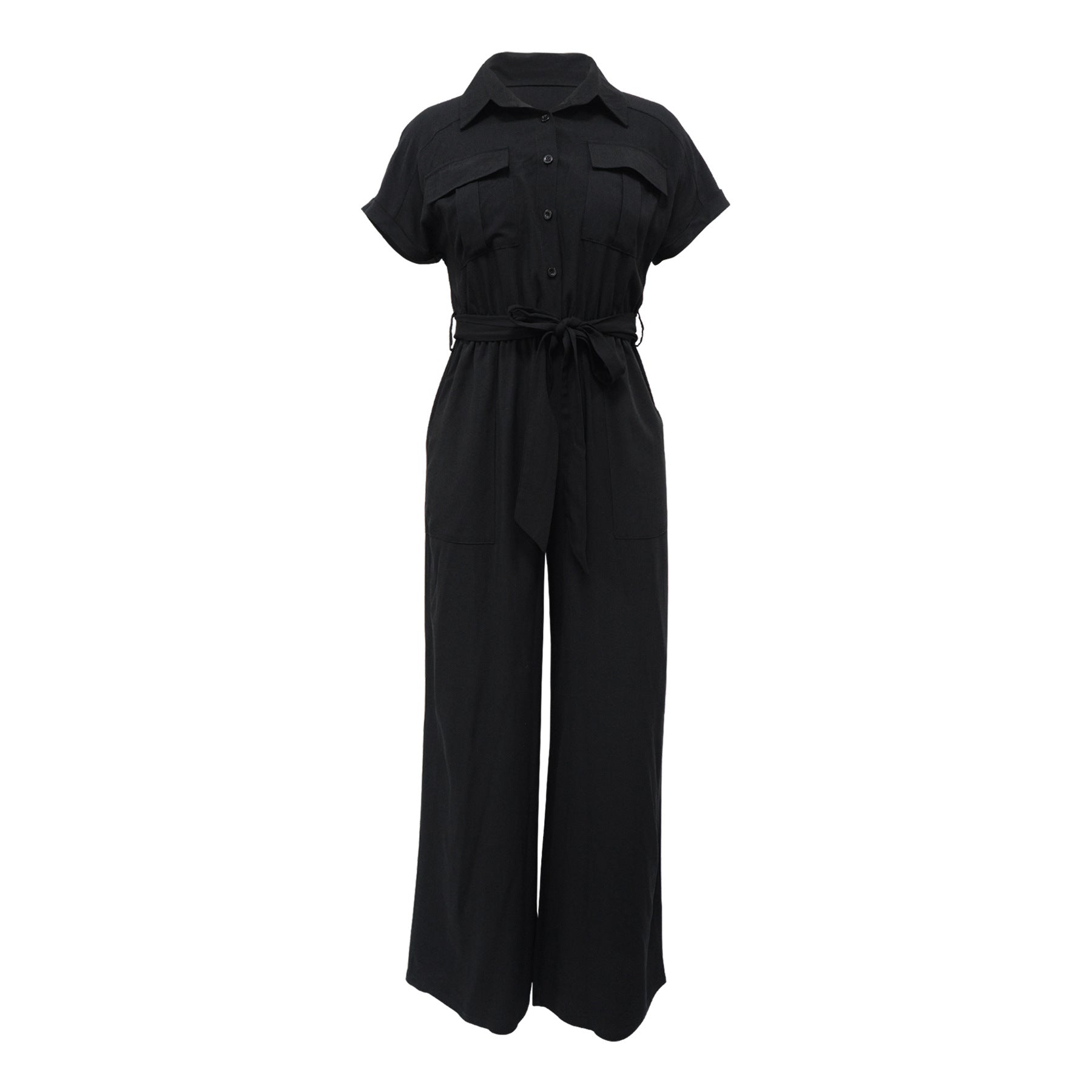 Solid Color Jumpsuit with Pockets