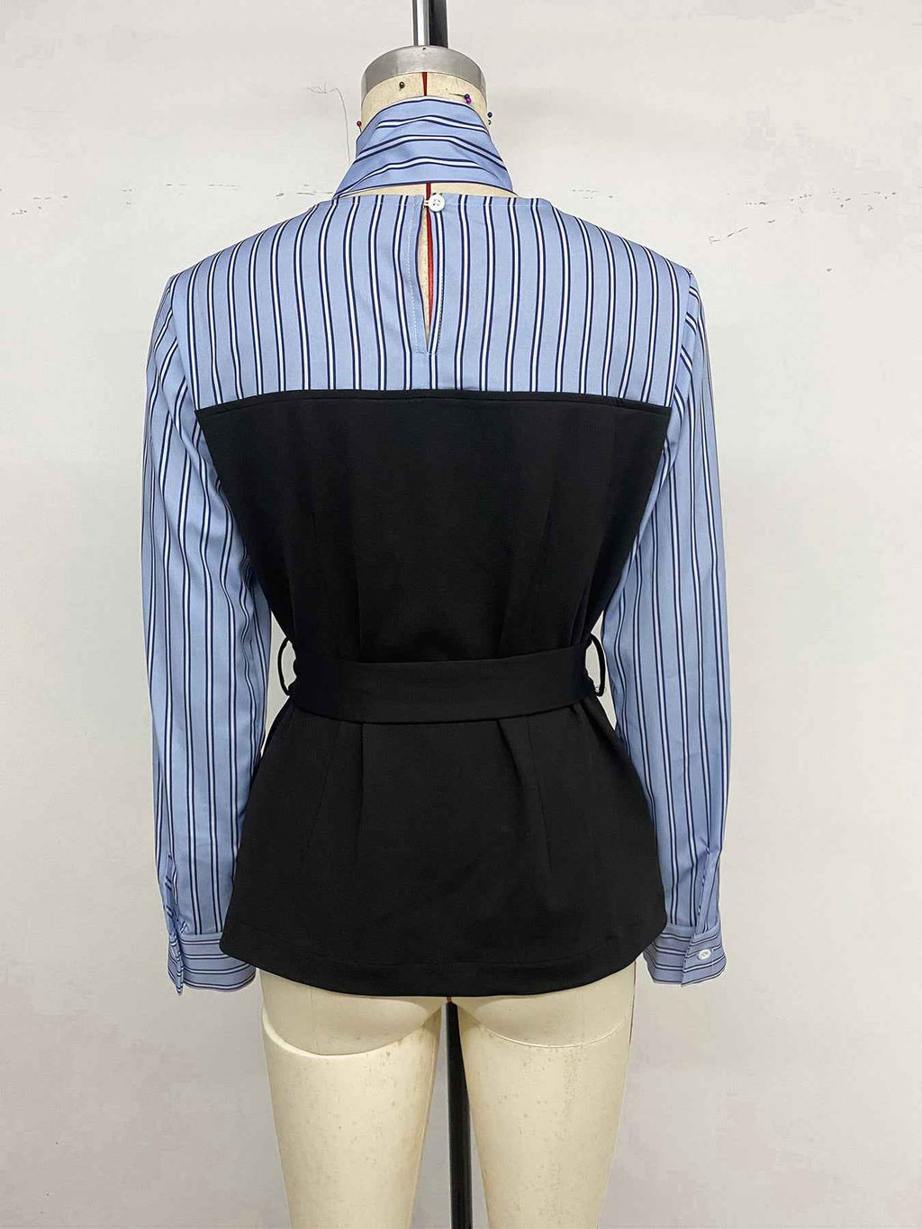 Striped Stitching Elegant Blouse False Two Piece Set