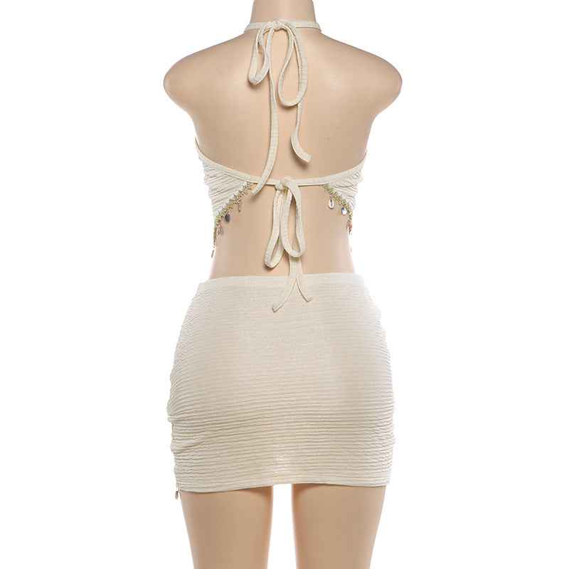 Spring Halter Top Summer Skirt Two Piece Set