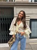 French Ruffled Cardigan Blouse