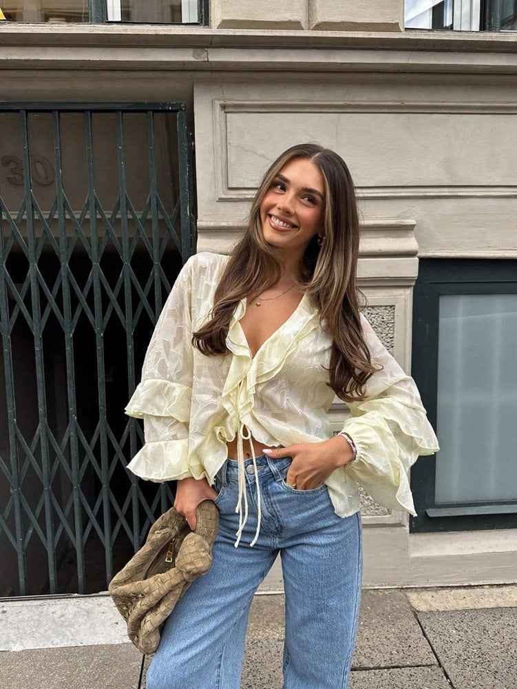 French Ruffled Cardigan Blouse