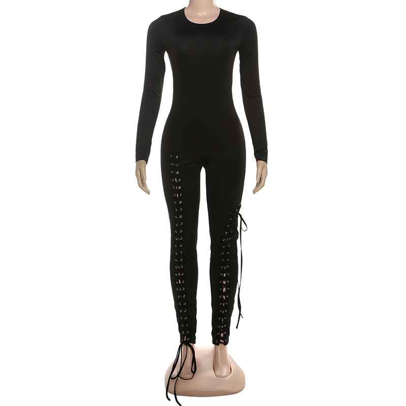 Sexy Solid Color Cutout out Strap Tight Jumpsuit