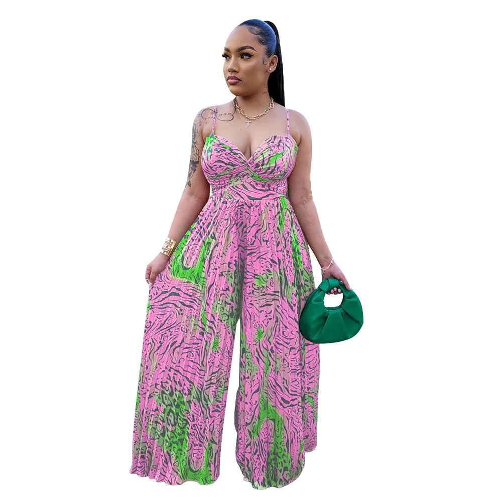 Floral Print Sling Pleated Jumpsuit