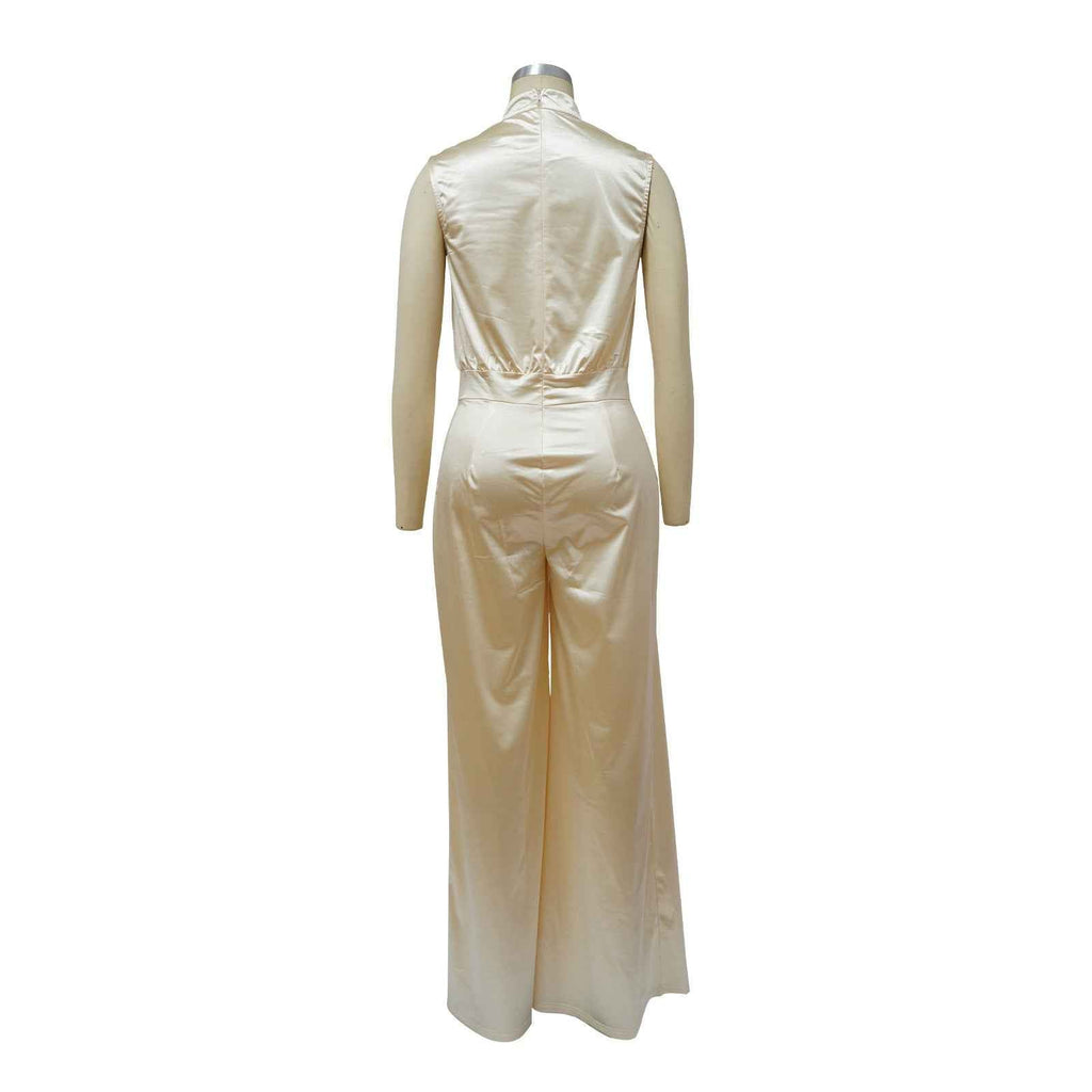 Solid Color Turtleneck Sleeveless Fitted Waist Jumpsuit No Belt