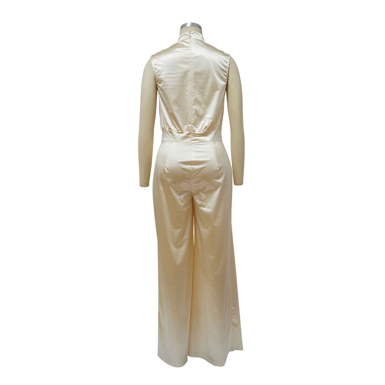 Solid Color Turtleneck Sleeveless Fitted Waist Jumpsuit No Belt