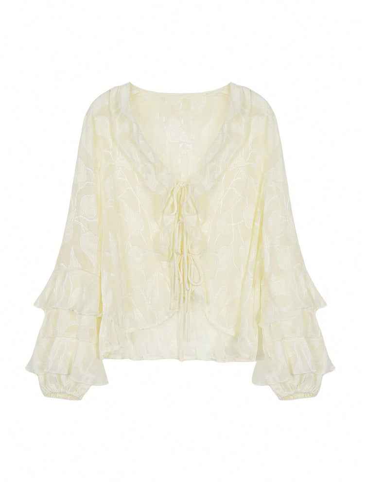 French Ruffled Cardigan Blouse