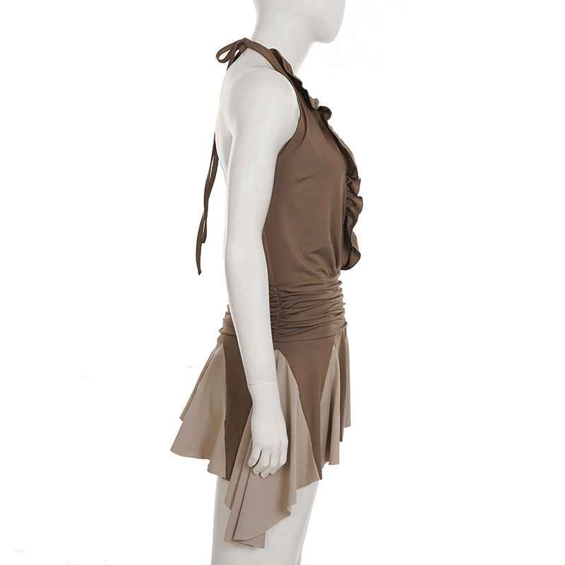 MUNSIEUR Backless Pleated Irregular Asymmetric Dress