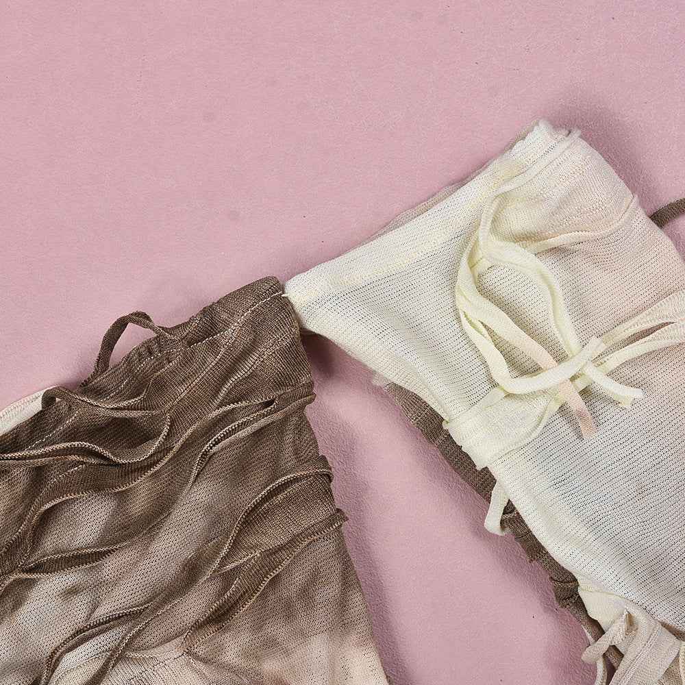 Autumn Tie Dyed Tassel Sexy Bandeau Backless Ice Sleeve Jumpsuit for Women