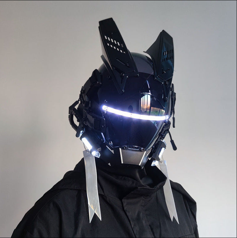 Punk mask round lights wing braids triangle lights music festival LED glow tech sense boy helmet Halloween
