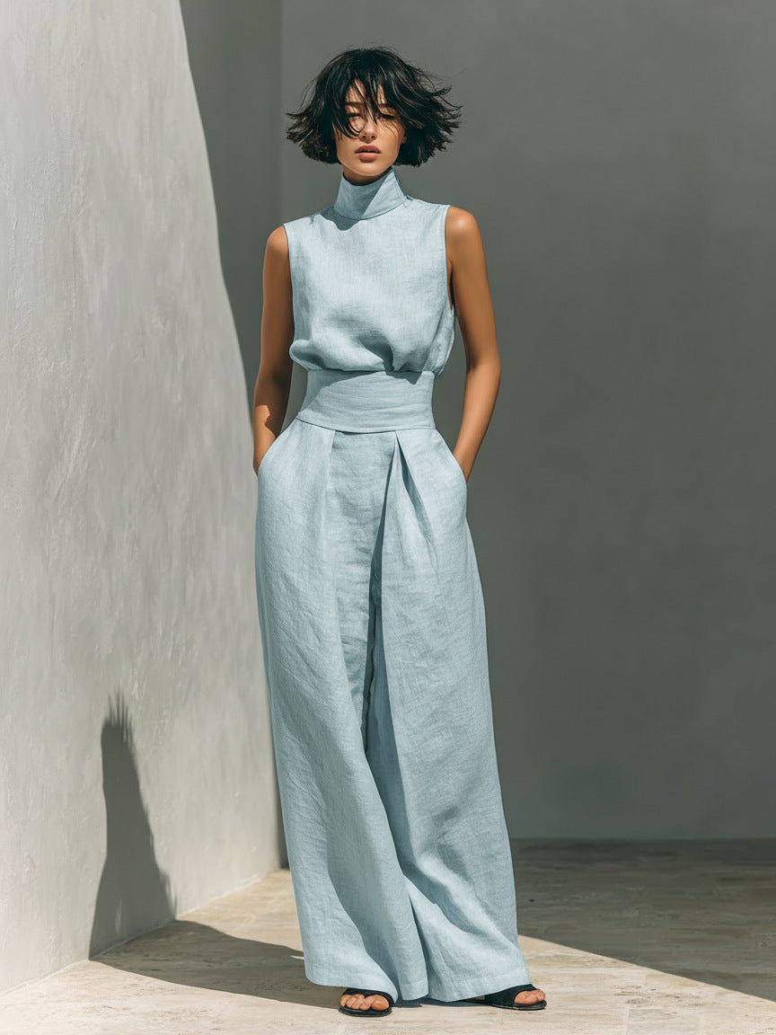 Elegant Women Simple Cotton Linen Jumpsuit