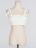 Sexy Sexy Two Piece Set Patchwork Three Dimensional Floral Shoulder Strap Vest High Waist Skirt Set Women