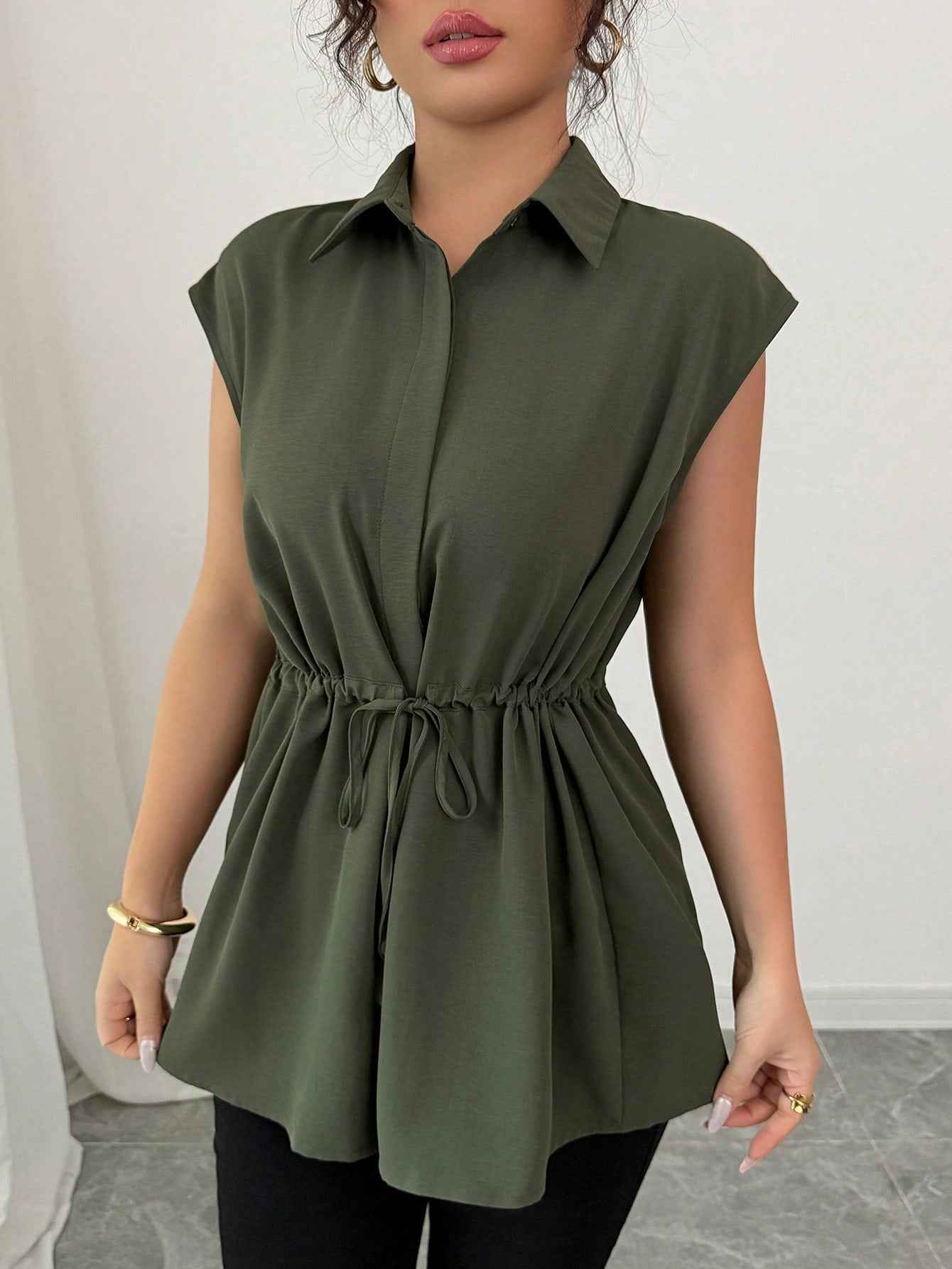 Solid Color Polo Collar Women's T-shirt