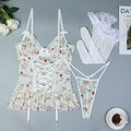 Floral Lace Stitching Lingerie Three Piece Set