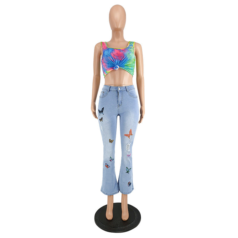 Embroidered Washed Sexy Jeans