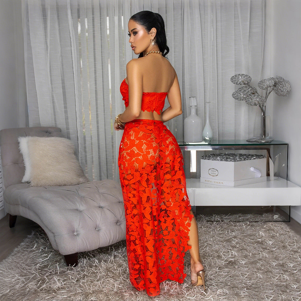 Lace Three Piece Bikini Skirt Set