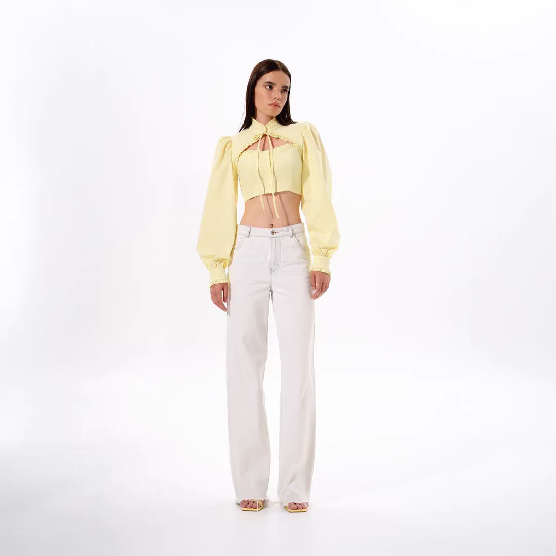 Puff Sleeve Lace Collar Blouse