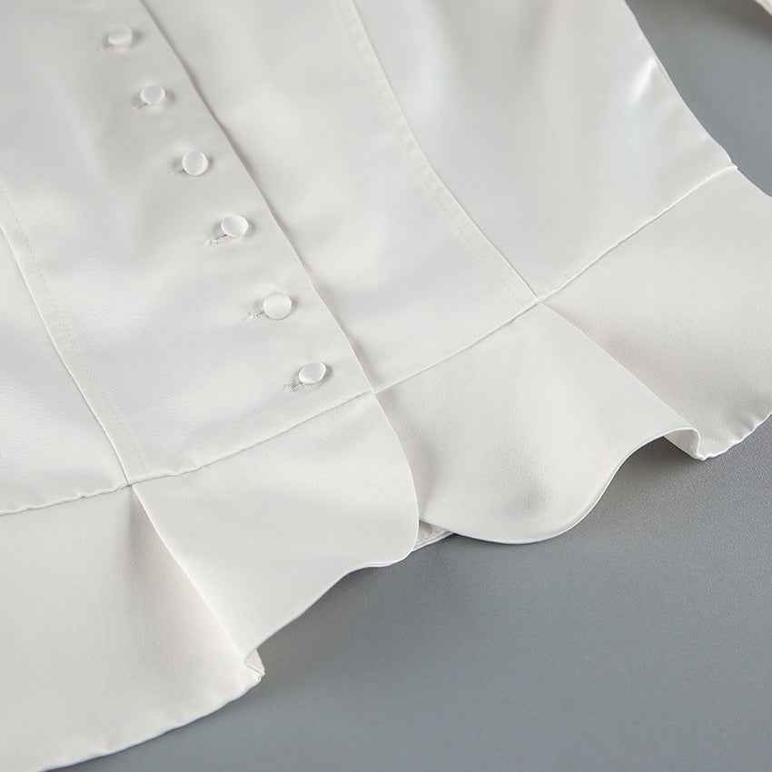 Spring Arrival French Stand Collar Puff Sleeve Blouse