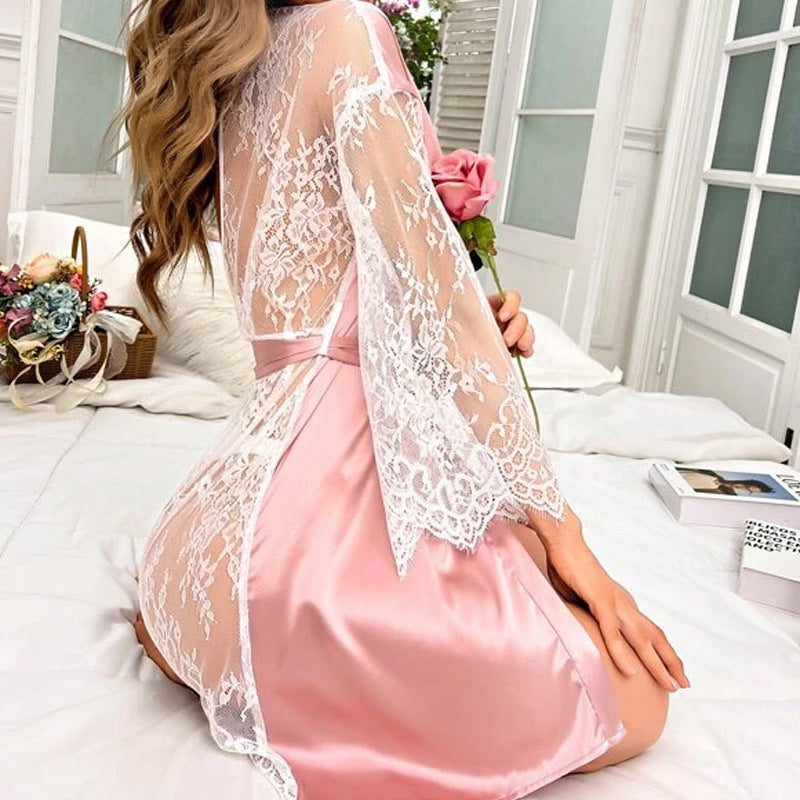 Lace Perspective Backless Nightgown One Piece Sleepwear