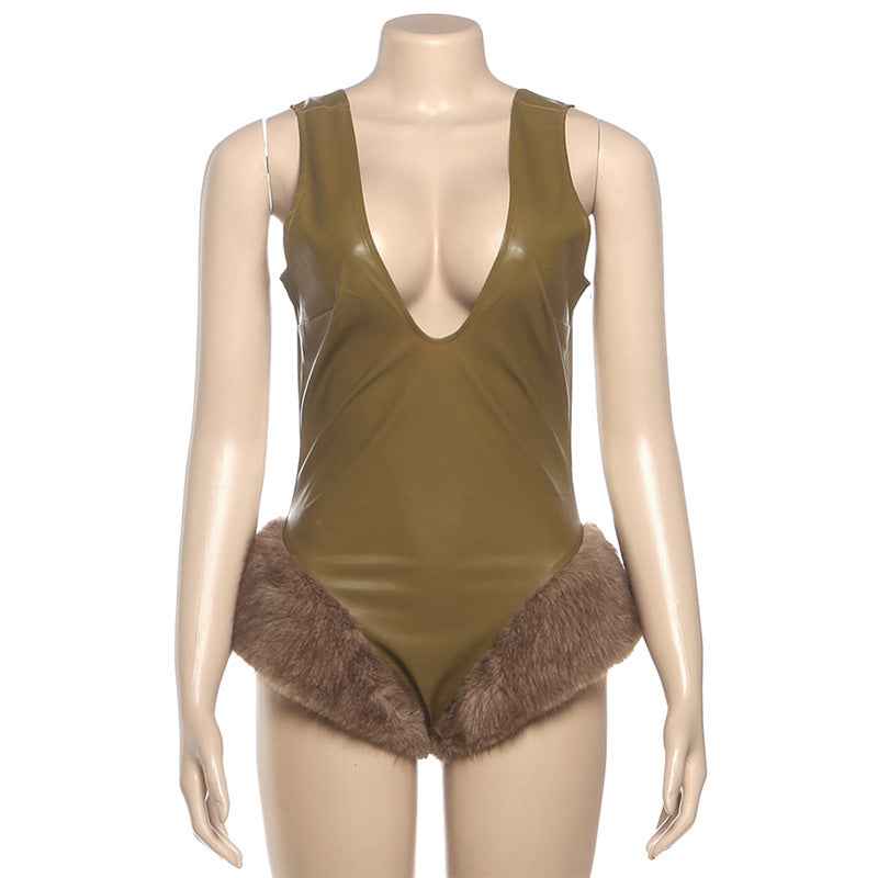 Leather Frayed Strap Jumpsuit Women
