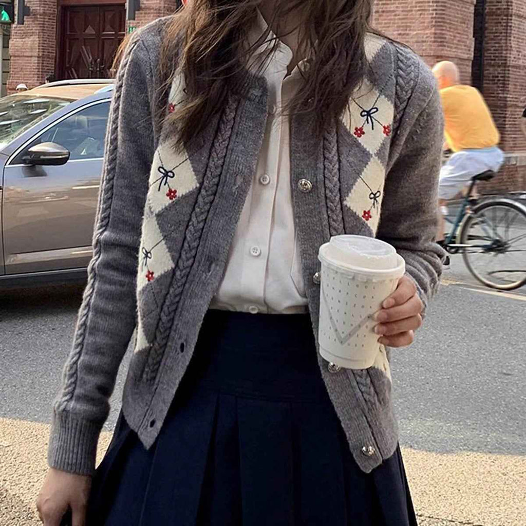 Embroidered Knitted Cardigan Sweater