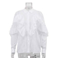 Ruffled Polo Collar Long Sleeve Blouse