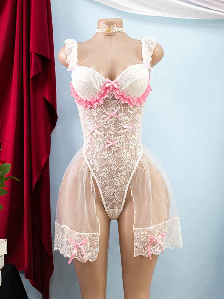 Gathered Bridal Lace See through Lingerie