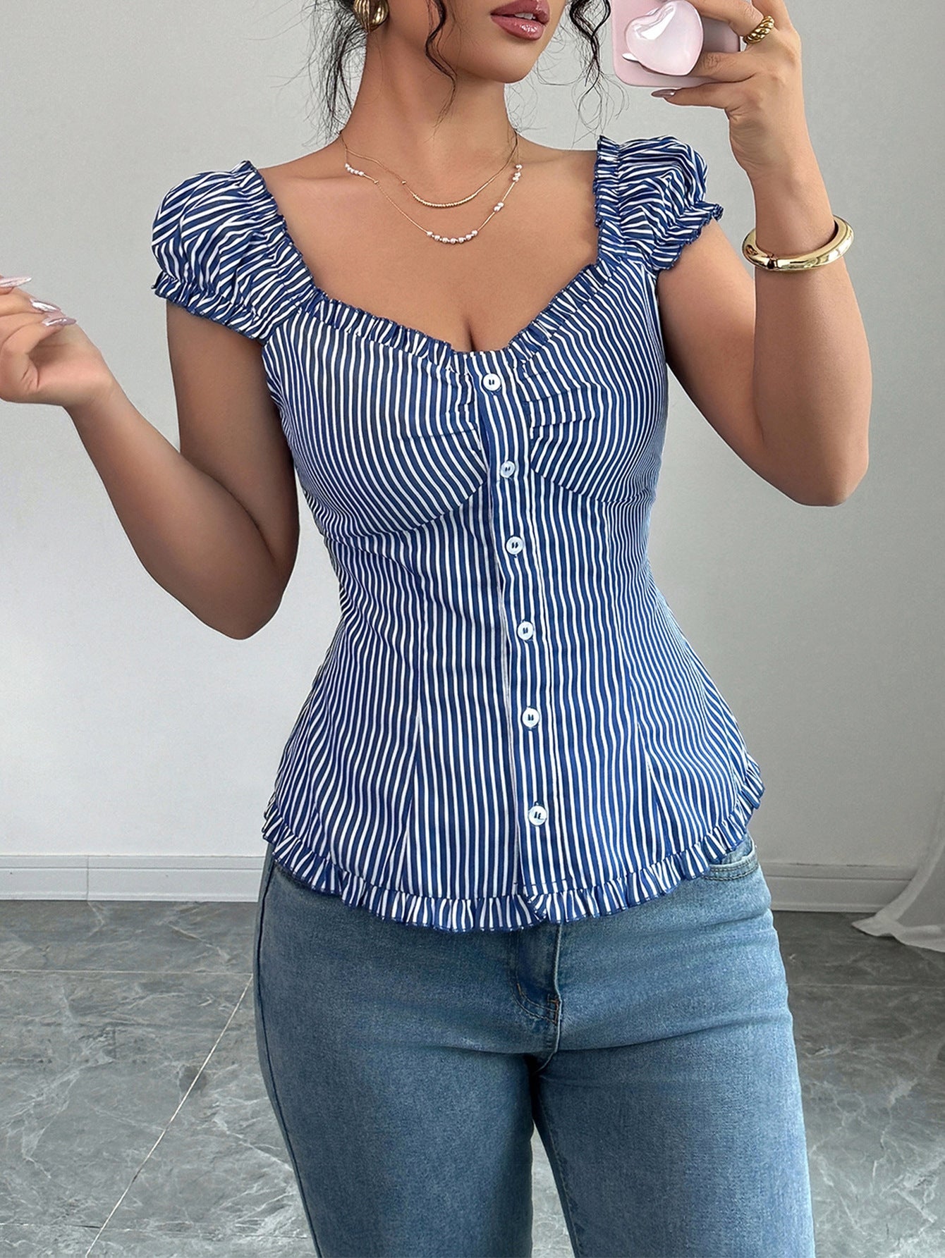 Elegant Striped Cardigan Blouse