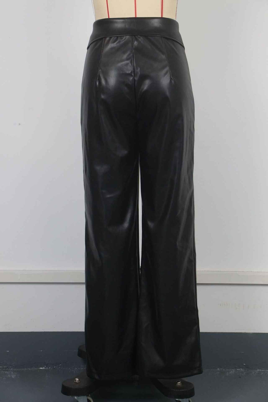 Faux Leather Nightclub Metal Zipper Straight Leather Jeans