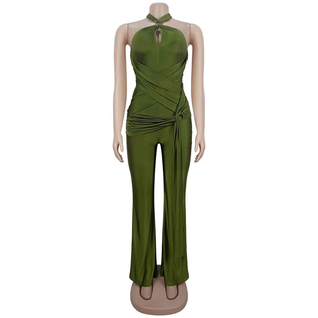 Solid Color Elegant Halter Jumpsuit