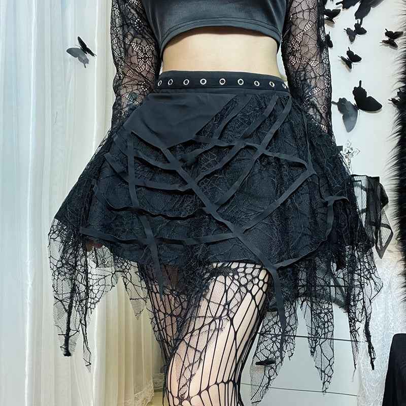 Punk Spider Web Tassel Mini Gothic Skirt