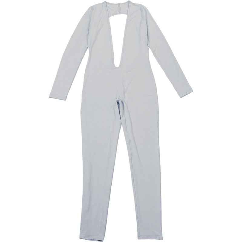 Backless Deep V Plunge Long Sleeve Solid Color Jumpsuit
