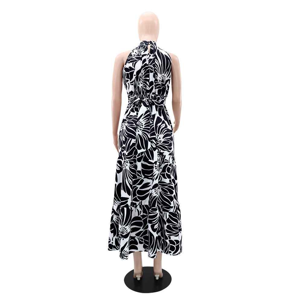 Sleeveless Elegant Maxi Dress Printed High Slit