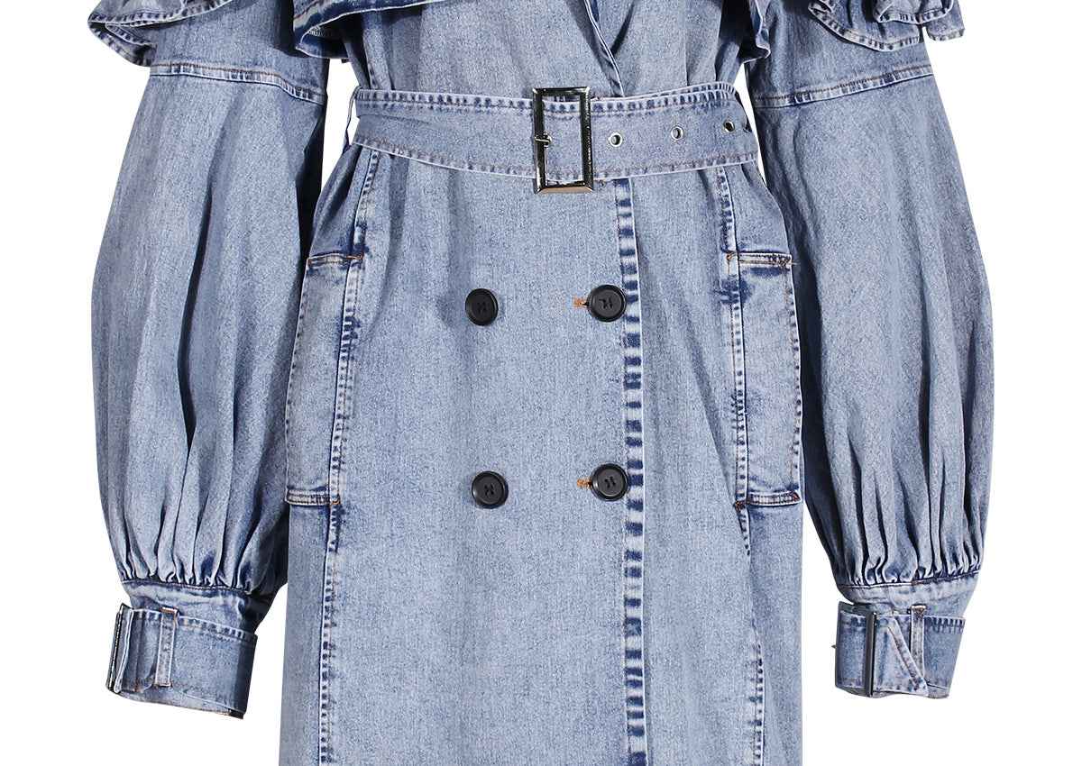 Denim Windbreaker Lotus Leaf Jacket