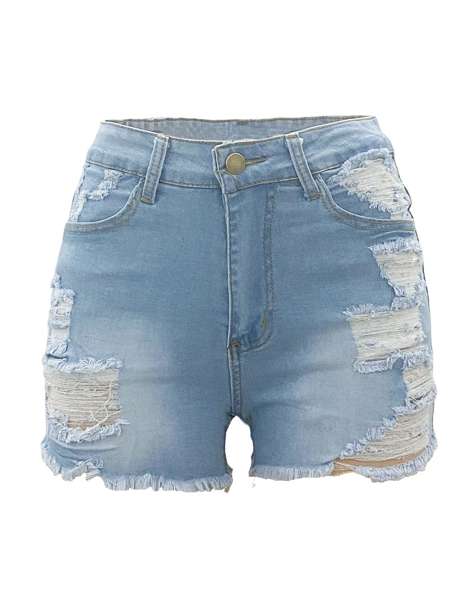High Waist Elastic Ripped Bottoms Denim