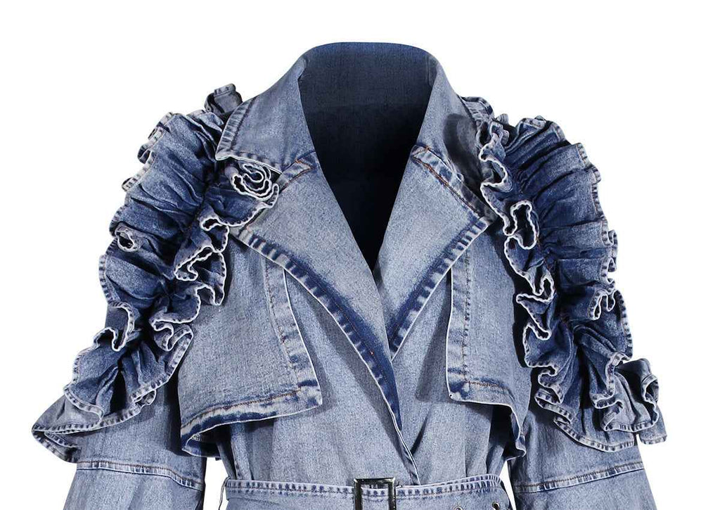 Denim Windbreaker Lotus Leaf Jacket